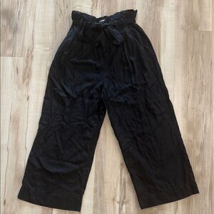 Zara Black Paperbag Waist Wide-Leg Cropped Pants